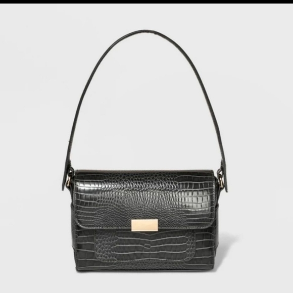 A New Day Boxy Satchel Handbag Gray Crocodile NWT - Picture 1 of 7